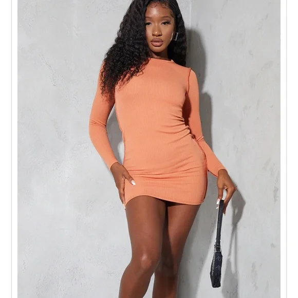PrettyLittleThing | Dresses | Ribbed Burnt Orange Dress | Poshmark